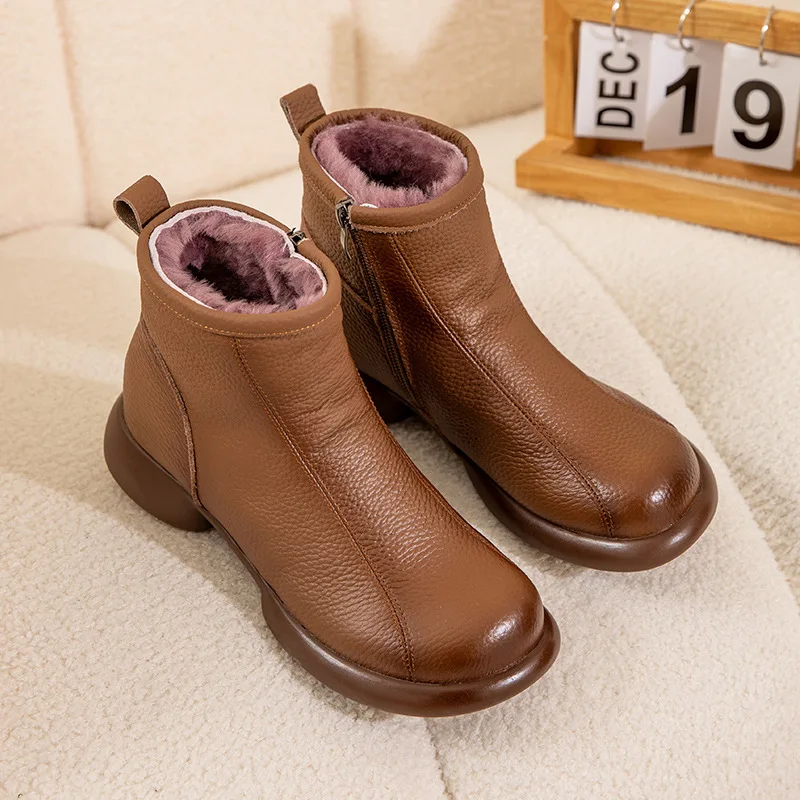 

Genuine Leather & Plush Wool. Round Toe Boots with a Low Heel & Slip-Resistant Sole for All-Day Comfort.