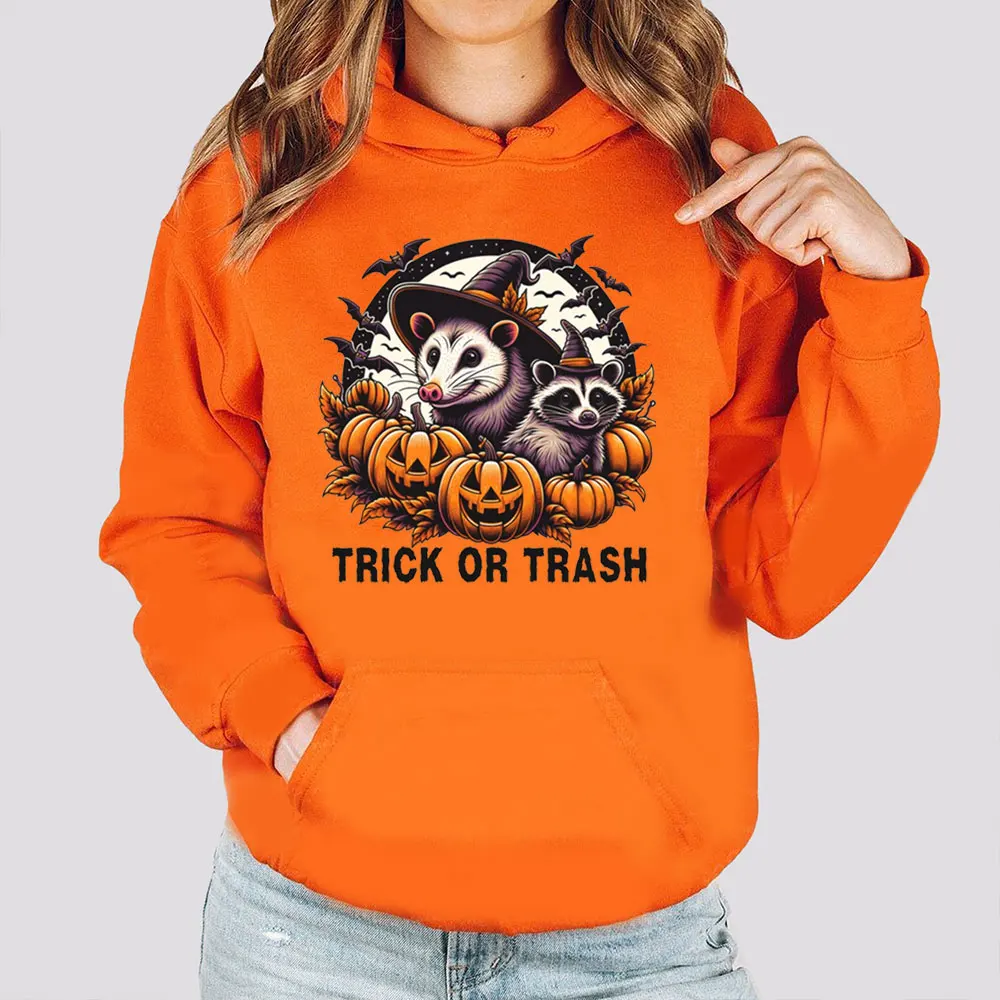 

Comfort Colors® Halloween Hoodies Funny Possum Raccoon Trick or Trash Sweatshirt Funny Halloween Trashcore Pumpkin hooded Tops