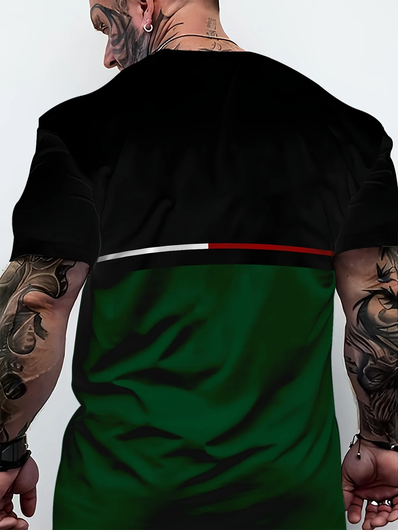Summer 2025 new men's T-shirt 3D printed casual, fashionable and retro black and green polyester men's T-shirt image 2