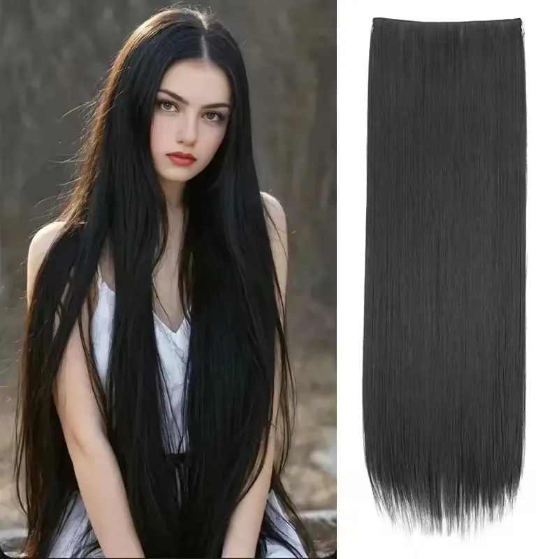 32 Inch Synthetic No Clips Invisible Wire Hair Extension Artificial Natural Fake False Long Straight Hairpiece Blonde For Women