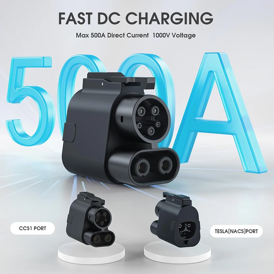 NACS To CCS1 EV DC Fast Charging Adapter 500A For Tesla Supercharger V1 V2 V3 V4 Fit Ford Rivian GM Polestar Volvo Electric Cars