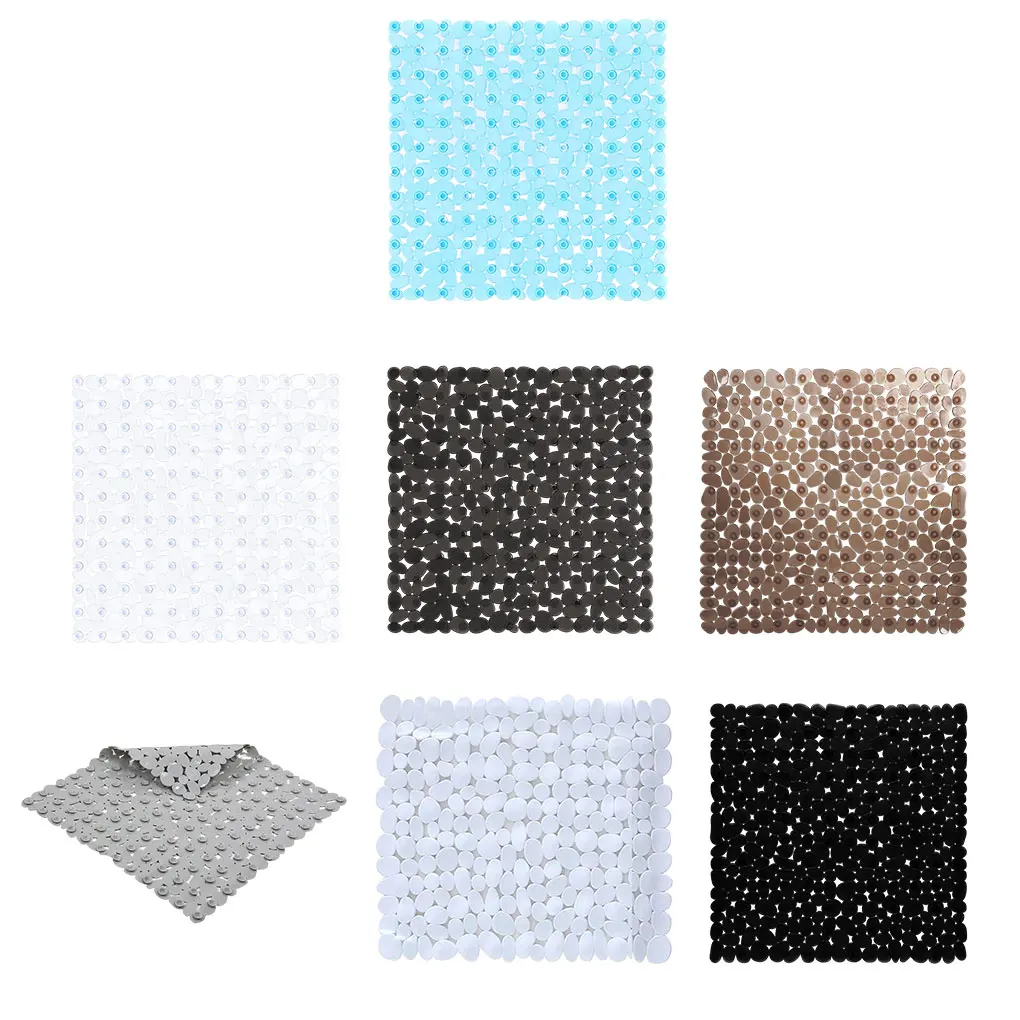 Non-slip PVC Bathroom Mat With Firmly Adsorbing Suction Cup Cobblestone Texture Prevents Slipping And Water Blocking Solid white