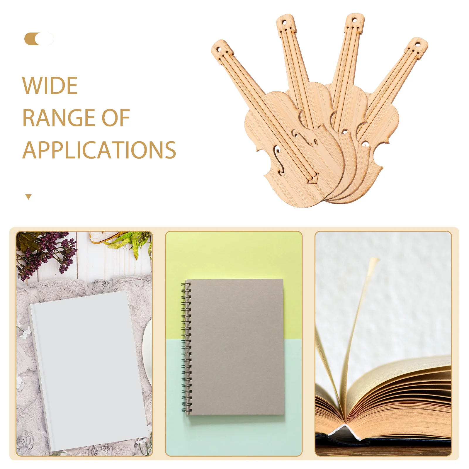 

4Pcs Bamboo Bookmarks Musical Instrument Style Blank Page Markers for Reading Book Lovers Unique Cute Gifts for Kids Students