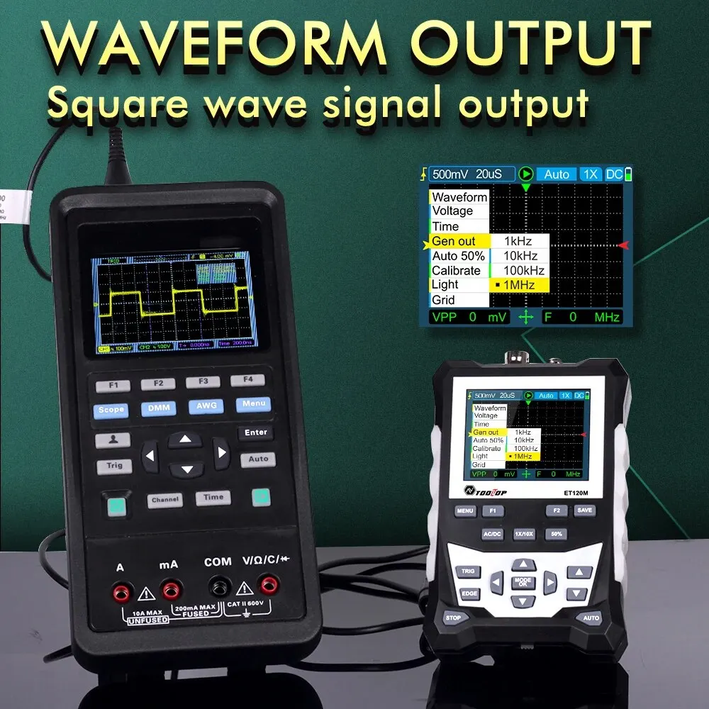 TOOLTOP ET120M 120MHz ręczny oscyloskop cyfrowy 1Mhz wyjście sygnału prostokątnego oscyloskop samochodowy do naprawy samochodów elektrycznych