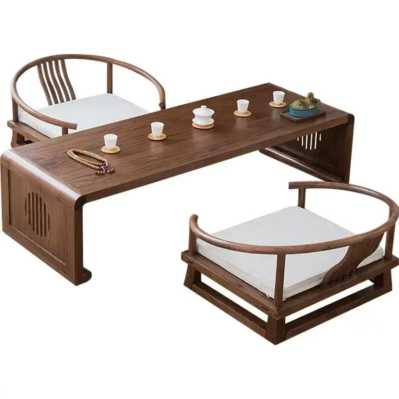 DSA Chinese coffee table solid wood elm tatami table and chair combination bay window small table balcony  zen home