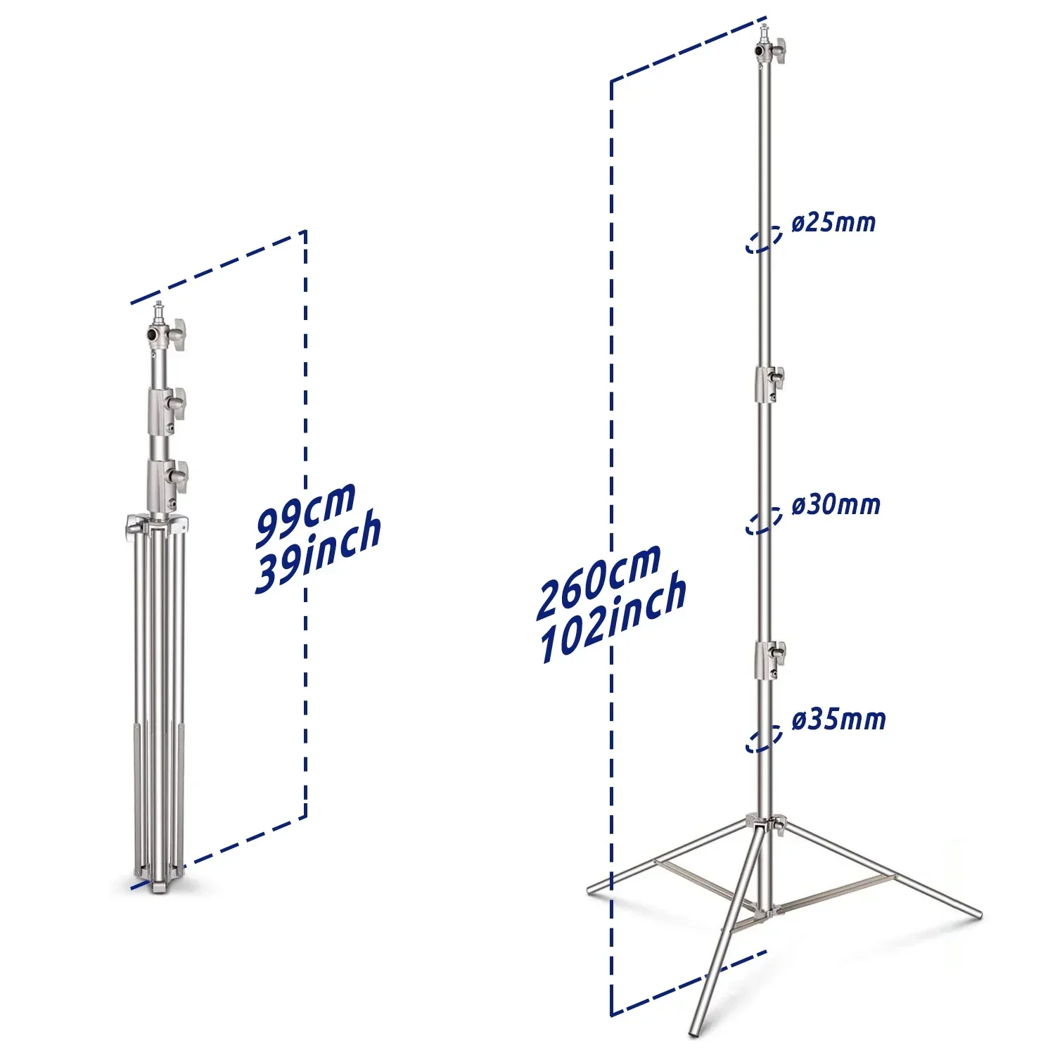 TENWISH 8.5ft 2.6m Heavy Duty Stainless Light Stand Super Rugged Chrome Steel for Softbox Monolight Strobe Studio Equipment