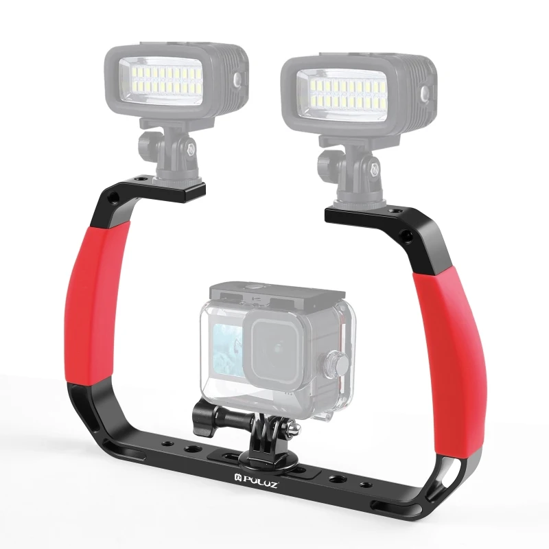 PULUZ Dual Silikon Griff Aluminium Legierung Tablett Stabilisator Rig Für Unterwasser Kamera Gehäuse Fall Tauchen Halterung Für GoPro DSLR – Detail 11