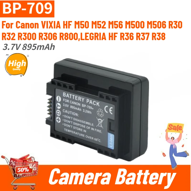 BP-709 High Quality Camera Battery 3.7V 895mAh for Canon VIXIA HF M500 M506 R30 R32 M50 M52 M56 R300 R306 R800 Brand New