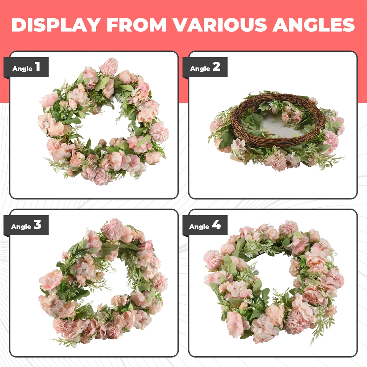

MARQ Realistic Handmade Pink Wreaths for Front Door, Window, Wedding, Wall Home Decor -17Inch Artificial Door Wreaths