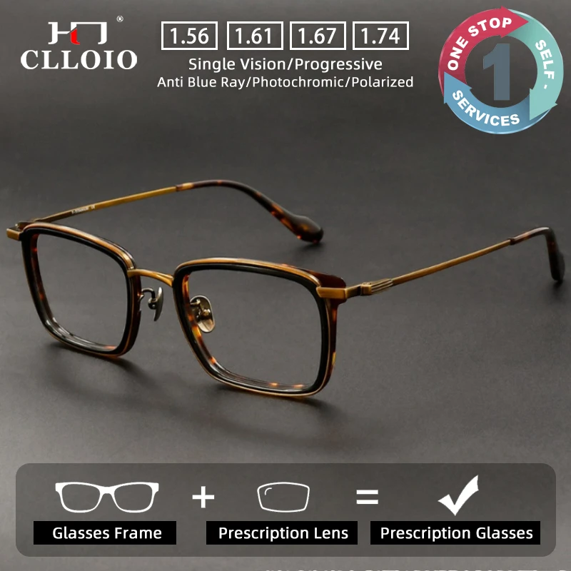 CLLOIO Luxury Trendy Comfortable Prescription Glasses Anti Blue Light Acetate Frame Titanium Temple Progressive Reading Eyewear