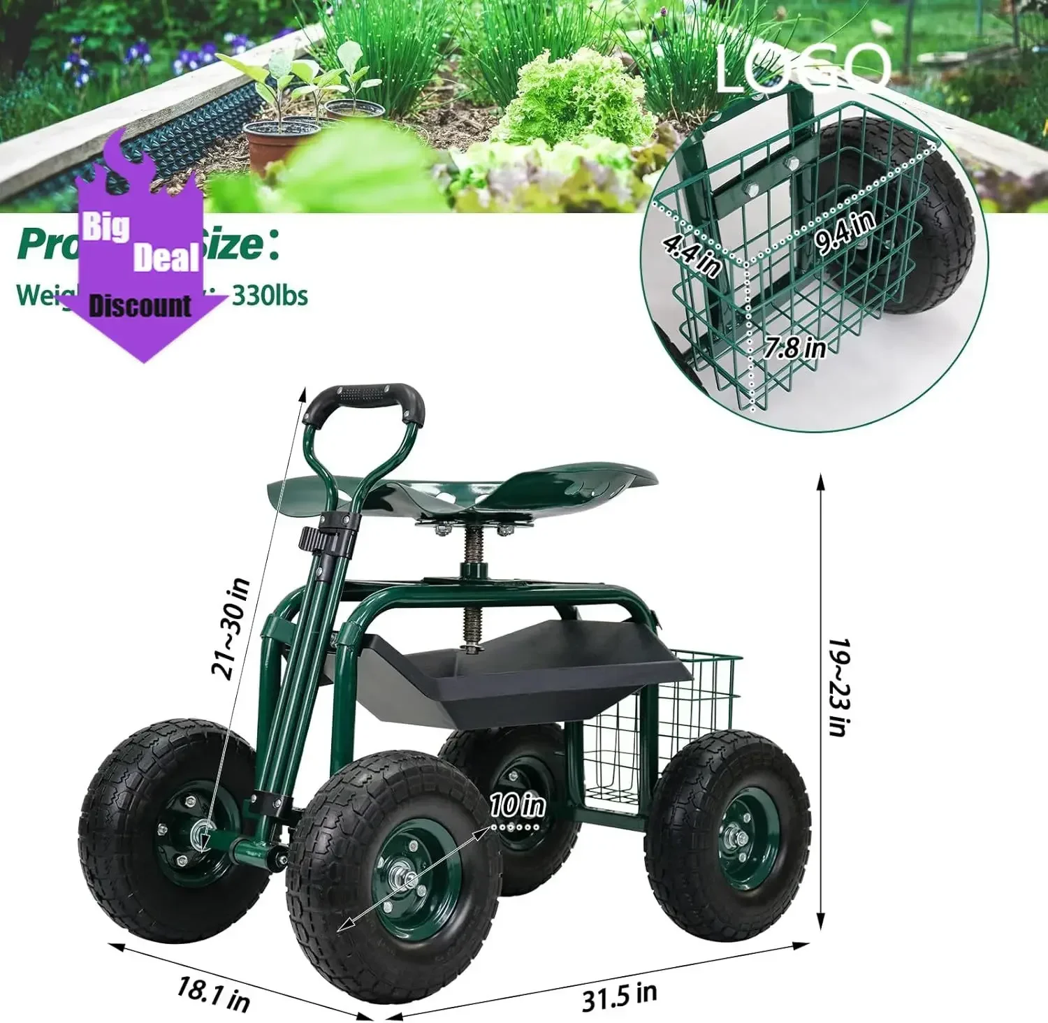 

Хит продаж: Усиленная садовая тележка-сиденье на колесах для работы на открытом воздухе, с выдвижной ручкой