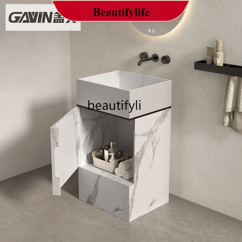 

B185 Storage square artificial stone, wash basin integrated floor column basin marble pattern washbasin