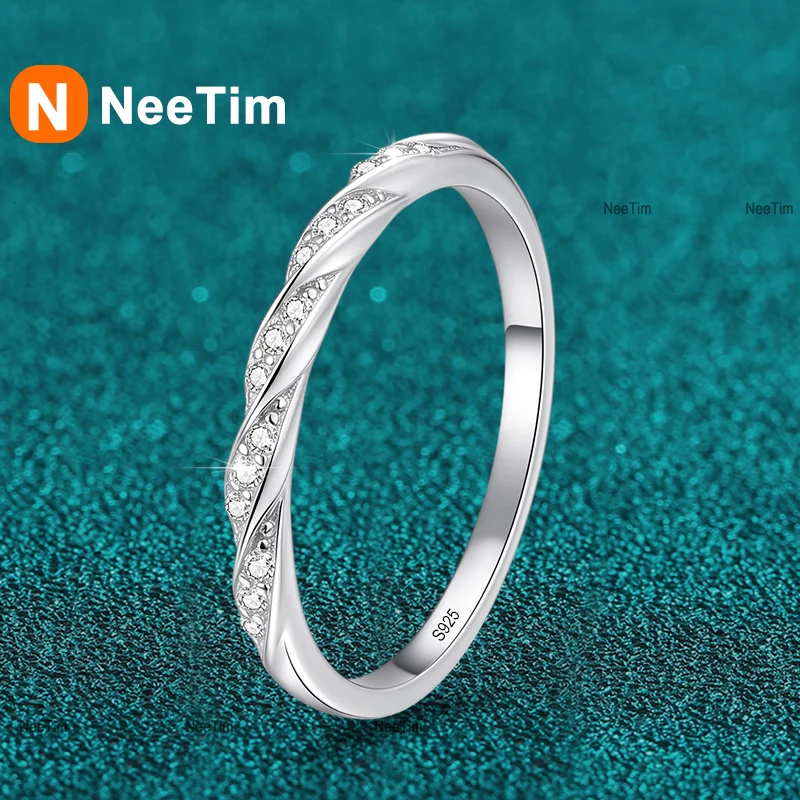 NeeTim Full Moissanite Ring for Women S925 Sterling Silver with White Gold Plated Wedding Band Engagement Rings Birthday Jewelry