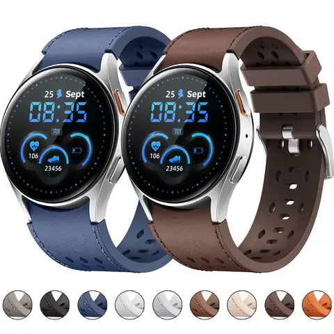 Silicone & Leather Band for Samsung Galaxy Watch 7/6/5/4 Breathable Sports Strap for Galaxy Watch 5Pro 4/6Classic 7FE Bracelet
