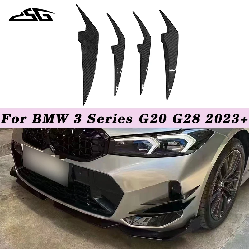 

Carbon Fiber Front Bumper Canards Lip Spoiler Splitter Trim Side Wind knife Air Vent For BMW 3 Series G20 G28 2023+ Body Kit