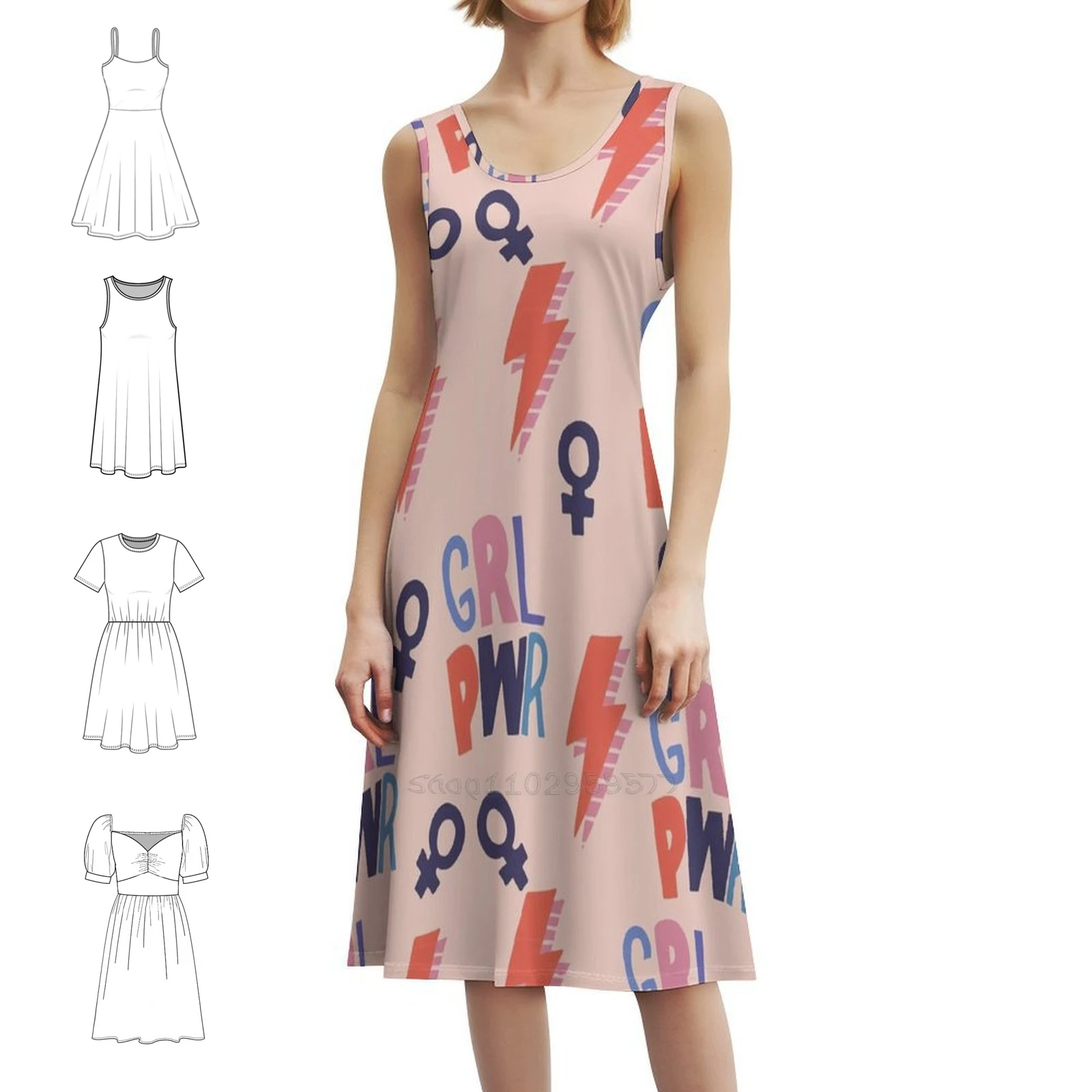 فستان Grl Pwr Girl Power على الطراز الكوري للنساء فستان كاجوال أنيق للحفلات أو الارتداء اليومي Grl Pwr Girl Power Feminist Girl #1