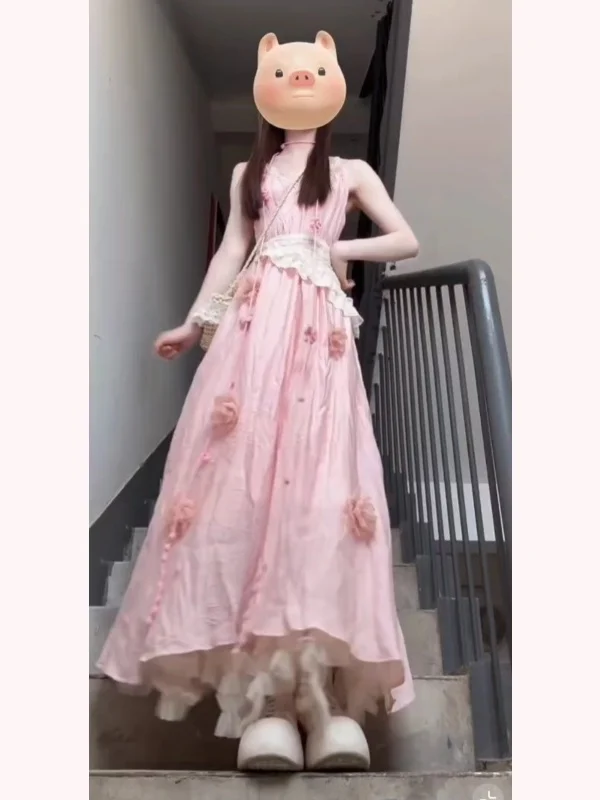 Ele Summer Floral Print ter Dr Falda acampanada de longitud media para mujer Tela suave No-Sve V-Ne Casual Commute Dr