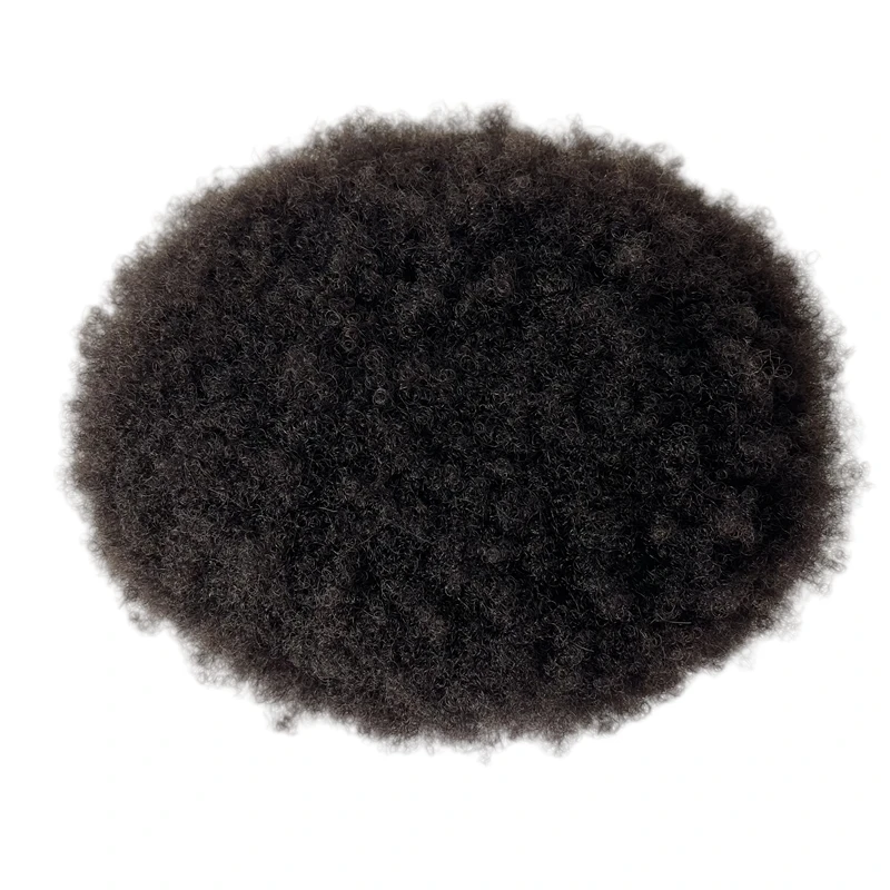 AUS Toupee 8x10 Lace with PU Unit Indian Virgin Human Hair Hairpieces #1b Black Color 4mm Root Afro for Black Men