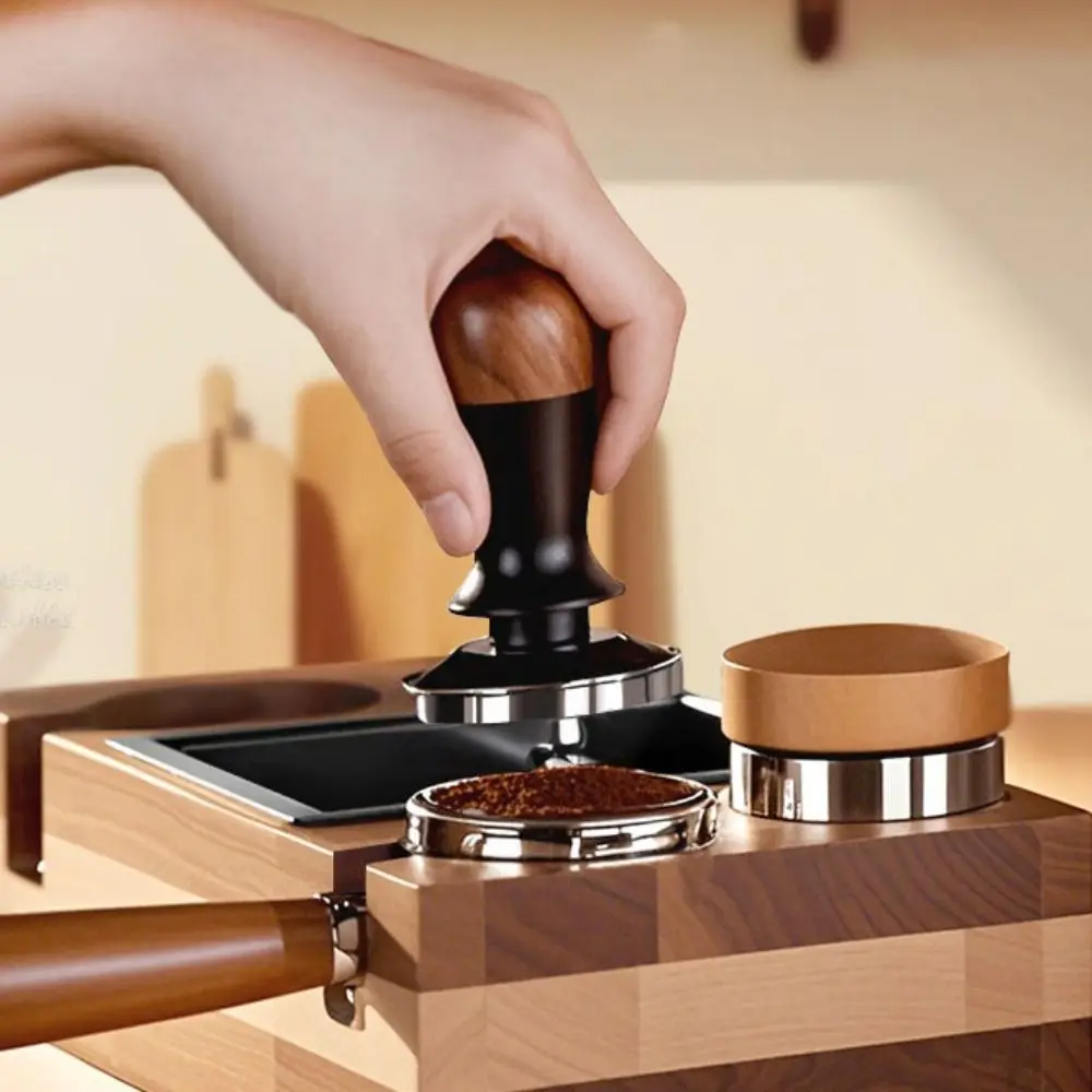 

51/53/58MM Coffee Tamper Flat/threaded Bottom Springs Design Coffee Leveler Walnut Handle Stainless Steel Base
