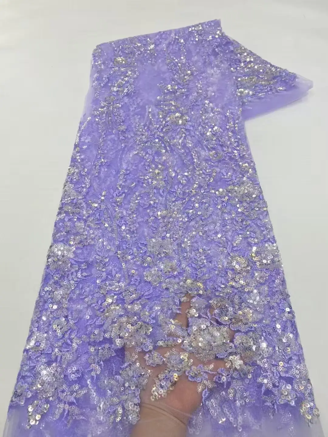 

Luxury Nigerian Sequins African Lace Fabric 2025 French Embroidery High Quality Luxury Heavy Beaded Bridal Wedding Lace Material