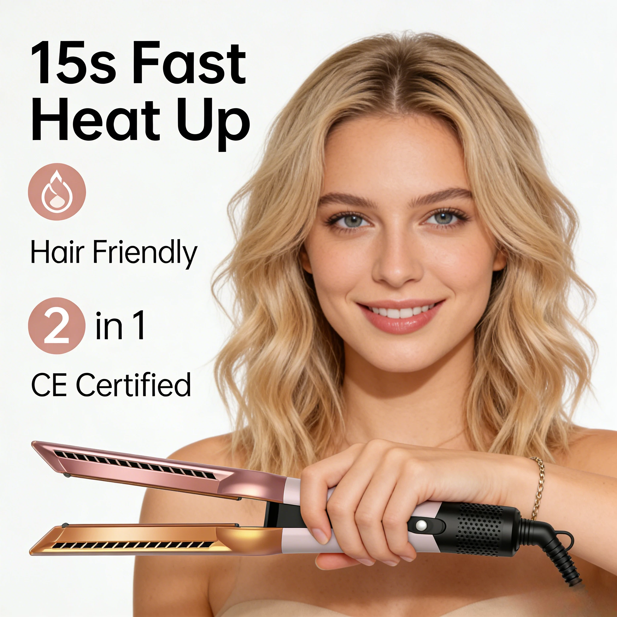 Plancha de Pelo Profesional 2 en 1 con Secador, Iones Negativos, Herramienta de Peinado de Larga Duración, Calentamiento Rápido