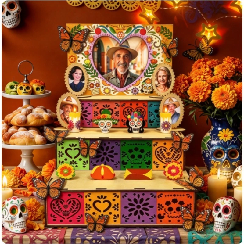 Day of the Dead Wooden Memorial Shadow Box Frame – Ofrenda Altar Supplies Decoration Display