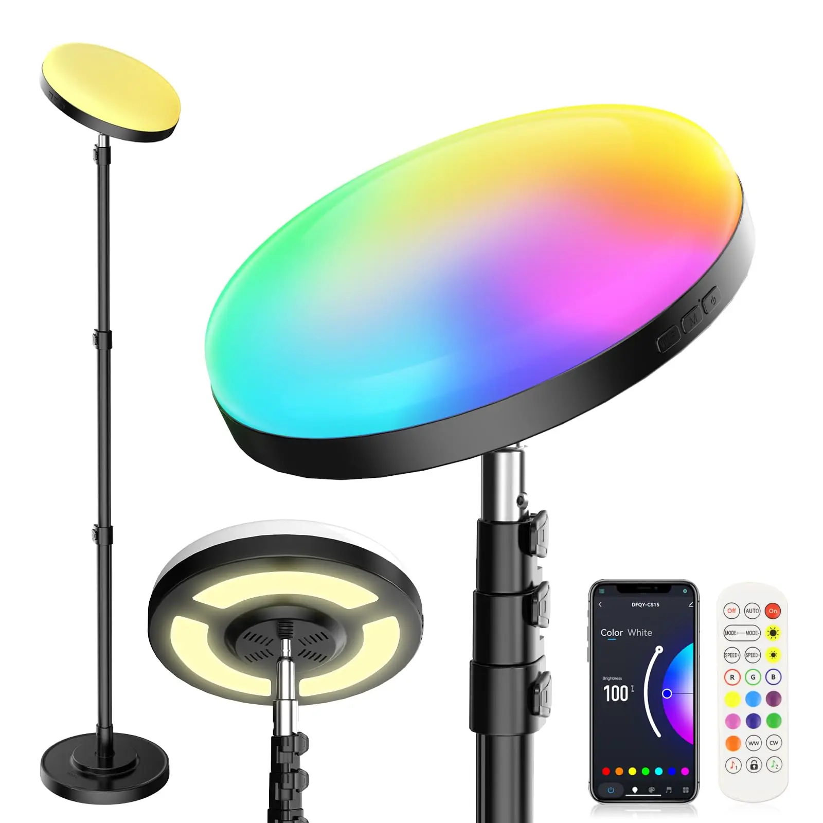 lampada de assoalho rgb em iluminacao lateral dupla led inteligente luz de pe alta funciona com alexa 2600lm lampada de chao de canto que muda de cor 01