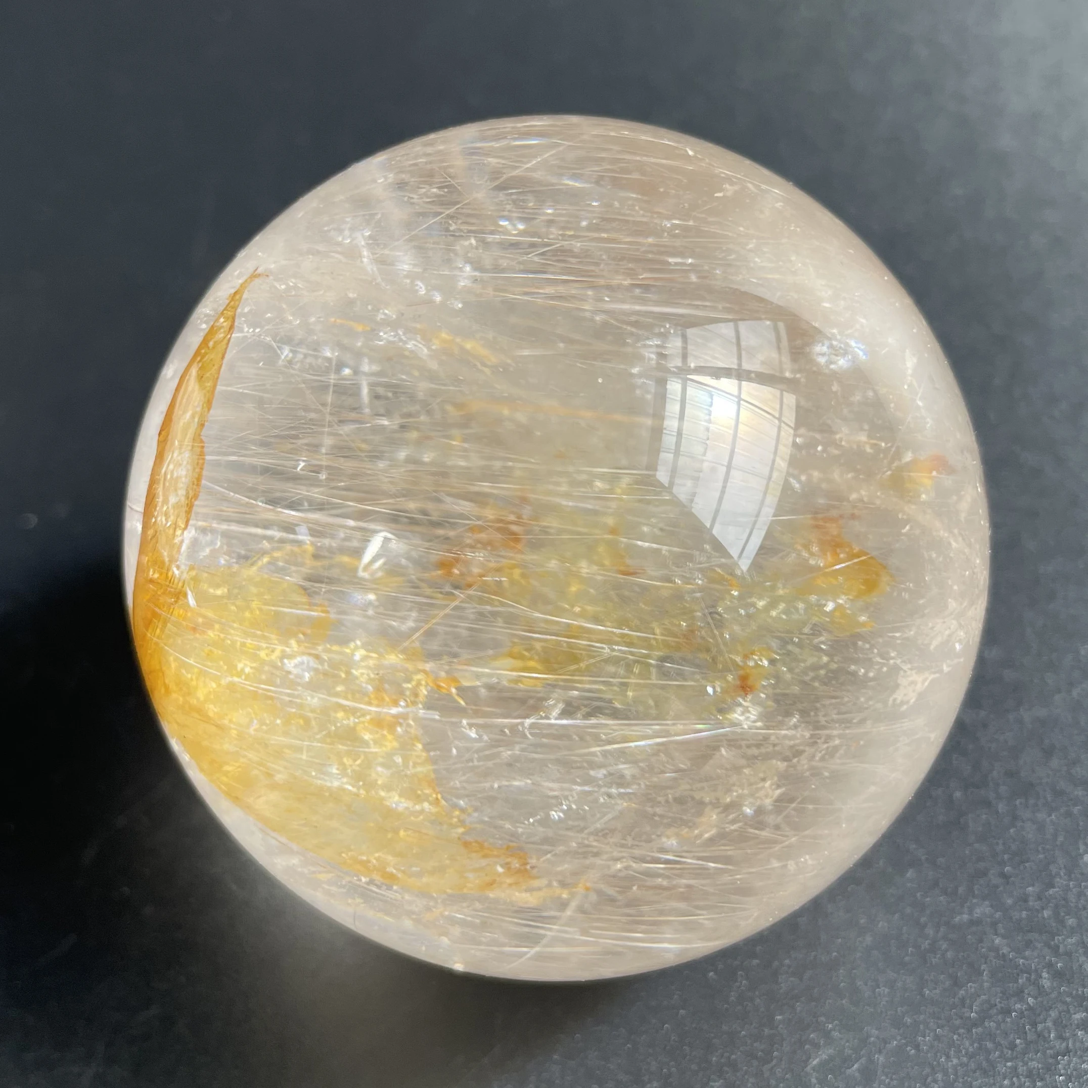 

215g Natural Stone Gold Quartz Rutilated Crystal Ball Polished Quartz Reiki Healing Wand Point Room Decor Z1739