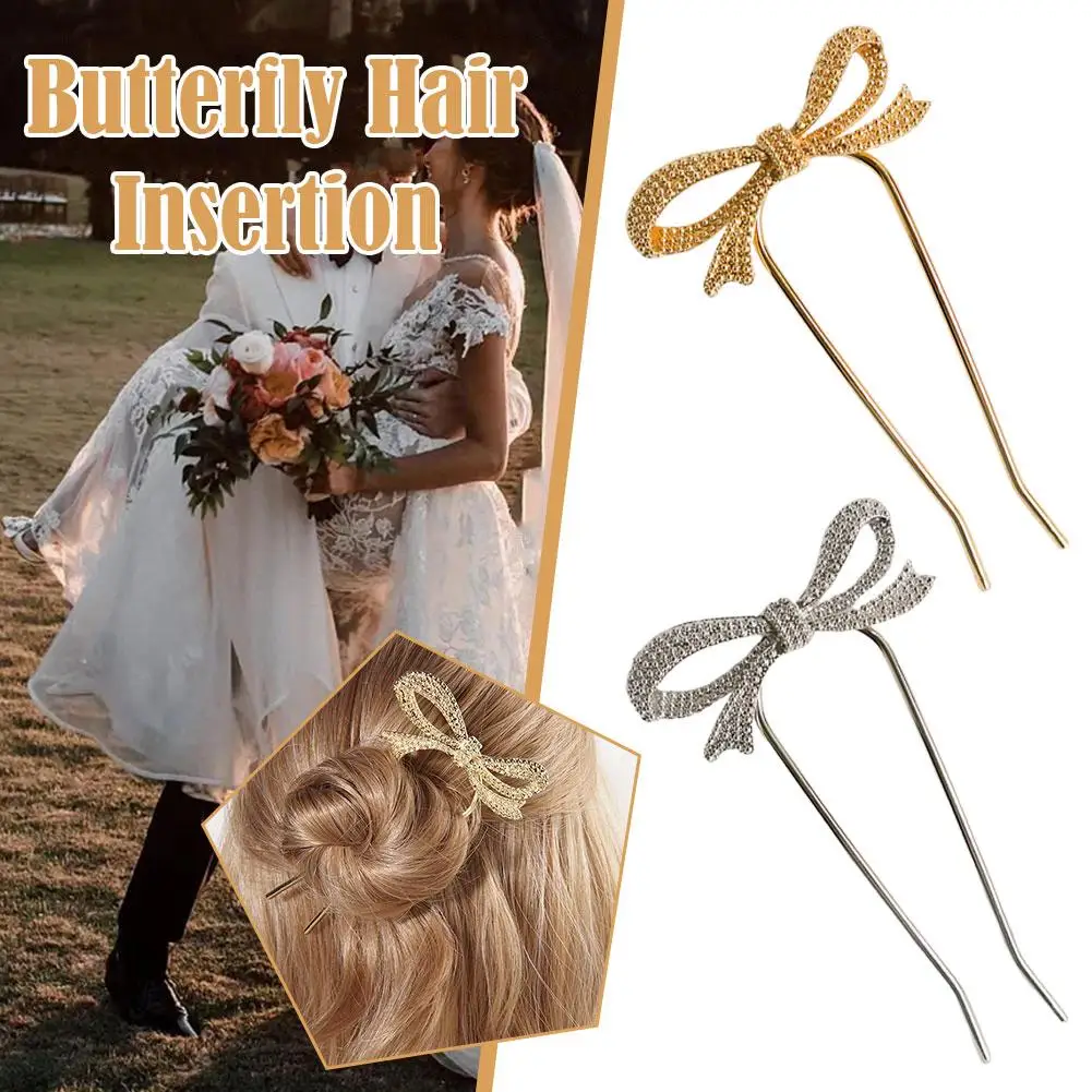 Metal Bow Hairpin Hair Clip Barrettes Chopsticks Hair Forks For Buns Bride Hair Buns Pins Wedding Hair Accessory Women Head W2I2