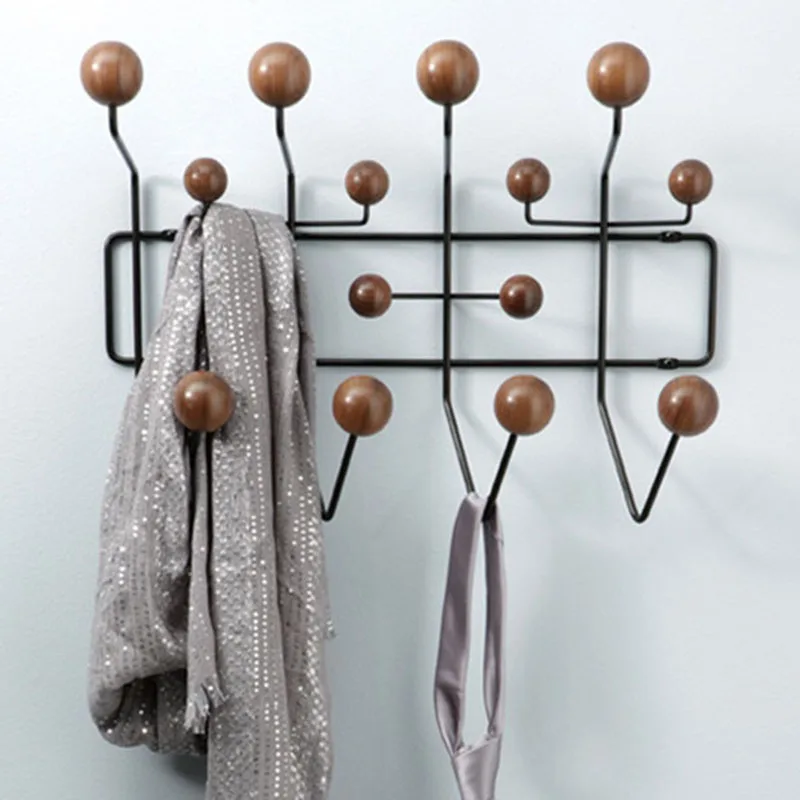 Nordic Danish Walnut Coat Hat Rack Imus Simple Hook Personalized Ball Hanging Decoration Living Room and Room Decoration