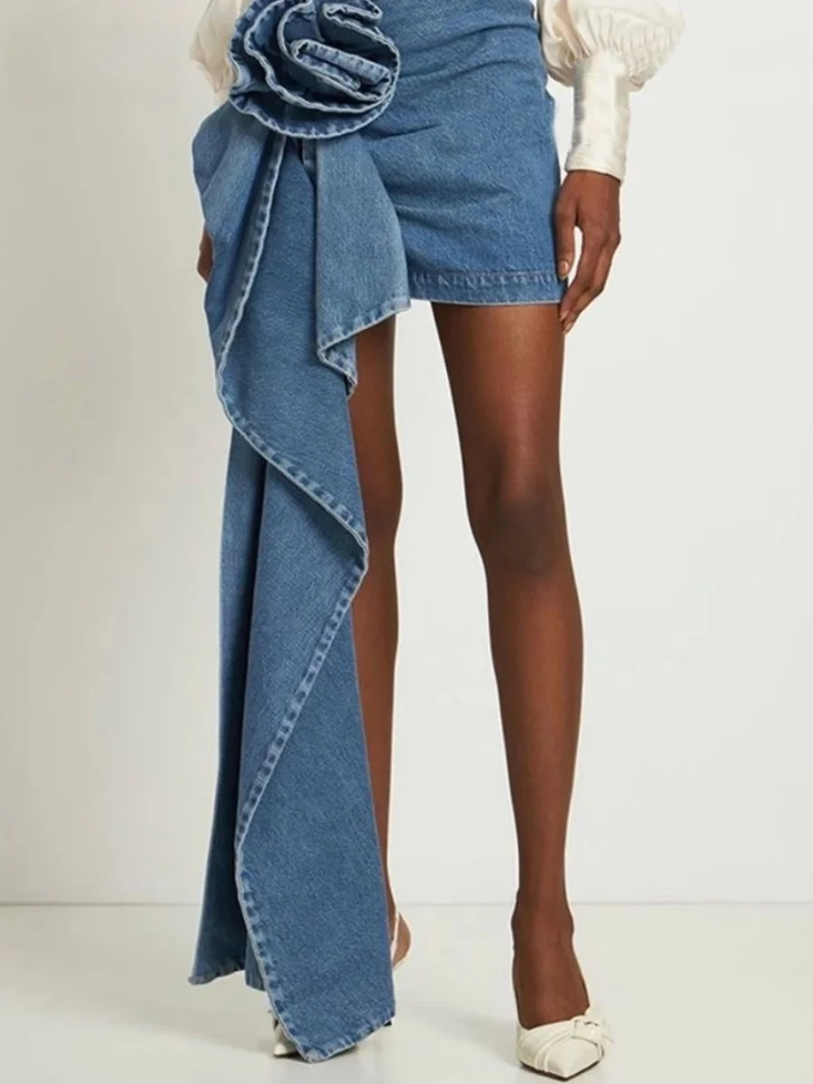 

Джинсовая юбка Rose Женский корсет средней длины Джинсовая юбка с высокой талией и розовым дизайном Другой материал 00%