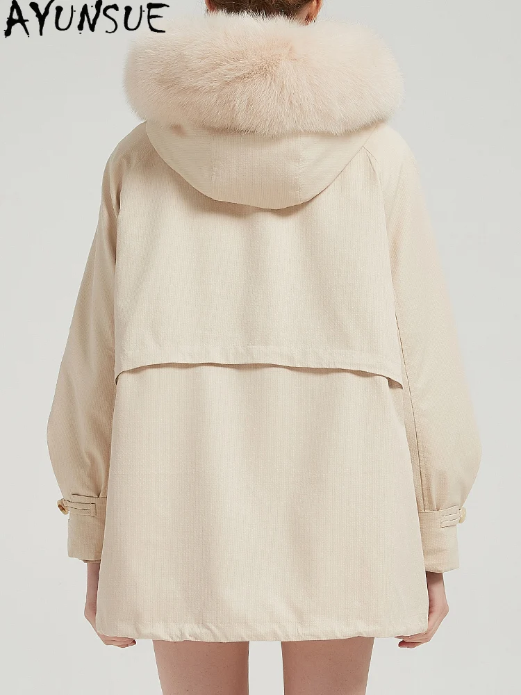 AYUNSUE Real Fur Parka Women 2025 Rex Rabbit Liner Detachable Warm Womens Coats Winter Clothes Fox Fur Collar Шуба Женская