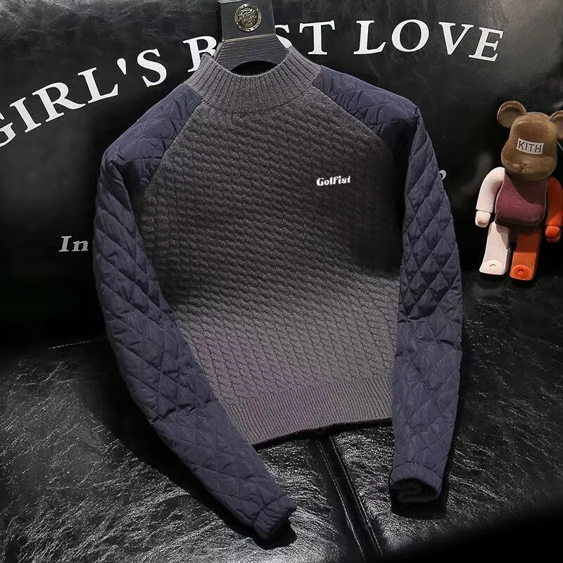 Men's Golf Sweater Retro Casual Sweater Splicing Knitted Men's Top Fashion Casual Knitted Men's Golf Clothing