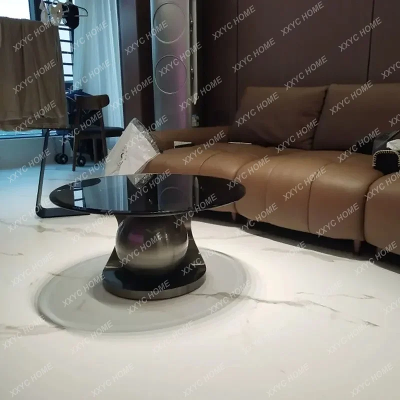 XX Minimalist Coffee Table, Living Room Floating Coffee Table, Modern Compact Design, Round Tempered Glass