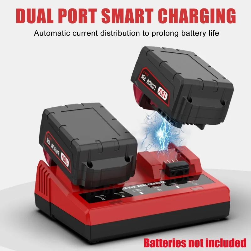 

Power Tool Battery Charger 18V Dual-Port Battery Charger Compatible for Milwaukee 18V Lithium Battery Rapid Charger Replacement