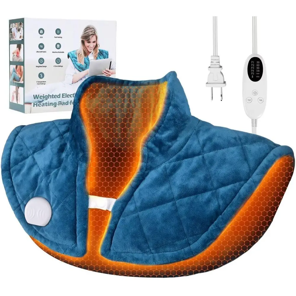 

Double Value 2.5 lbs Electric Heating Pad for Neck & Shoulders, 5 Heat Levels, 4 Timers, Soft Flannel, Washable - Perfect Gift