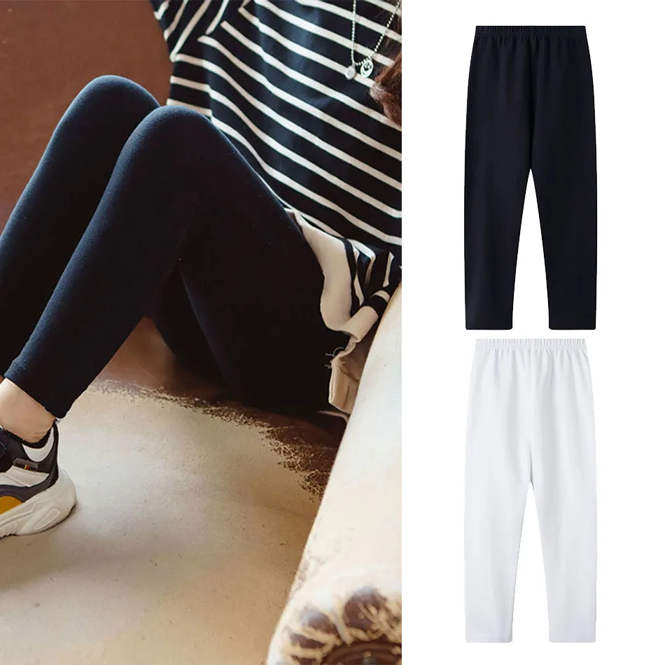Girls Leggings Soft Cotton Kids Skinny Pants Black White Solid Color Stretchy and Comfortable Casual Trousers for Girls