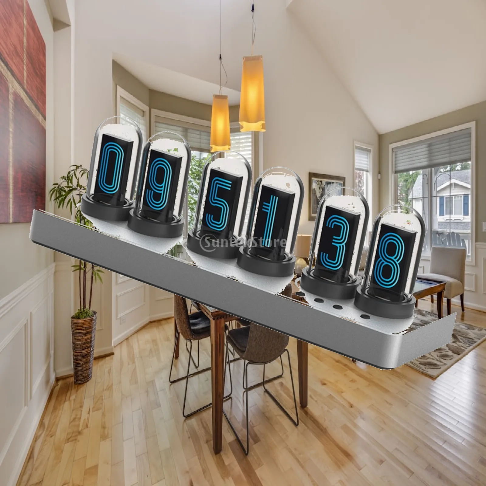 IPS Nixie Tube Clock 6 Bit IPS LCD Screen Alarm USB Powered Desktop Ornament for Study Shelf Living Room Bedside Home Decoration