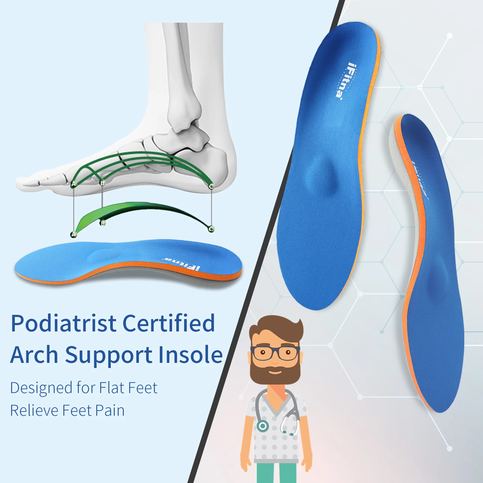 iFitna Flache Füße Orthopädische Arch Support Einlegesohlen Sneakers Sole Frauen Plantarfasziitis Ferse Schmerzen Männer Orthesen Einlegesohlen Schuh Einsätze Pad – Detail 8