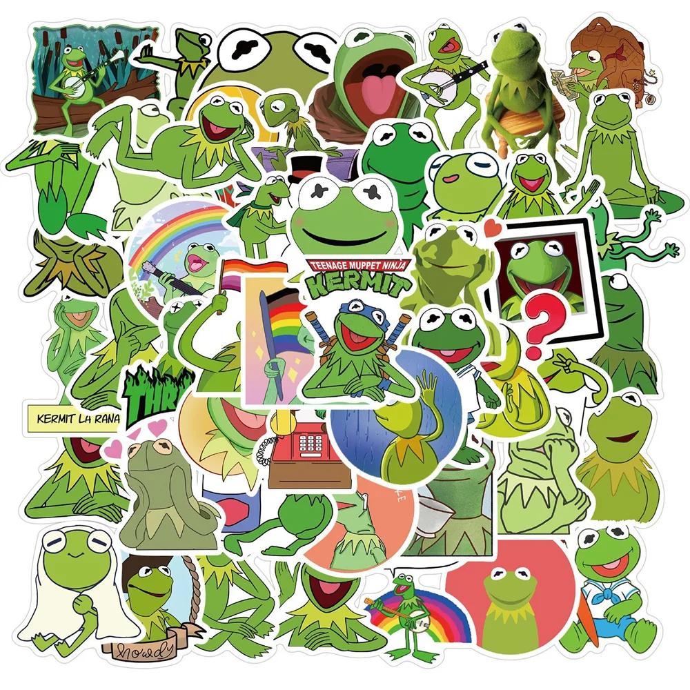 50 pçs bonito dos desenhos animados personalidade kermit a sapo decorativo graffiti adesivo à prova dwaterproof água notebook geladeira copo de água