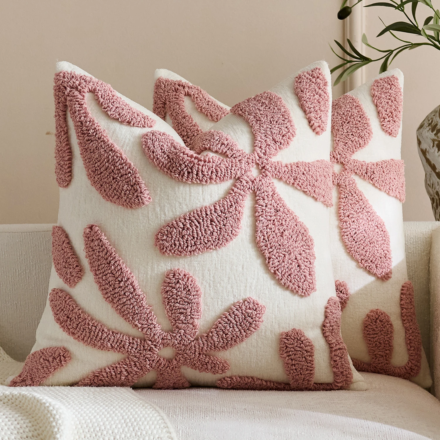 2-Pack 45x45cm Ins Style Sofa Pillow Covers 3D Bath Leaf Velvet Texture European Style Decorative Cushion Covers without Inserts