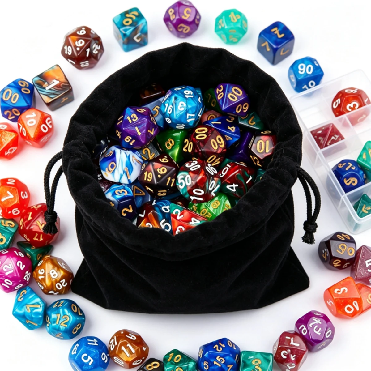 28Pcs DND Polyhedral Dice Set, 7 Complete Sets D4 To D20 In Random Colors, Black Storage Pouches Included ZSY