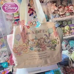 Disney 2024 New Cartoon Cute Letter Printed Canvas Bag Women's Large Capacity Tote Bag Shoulder Handbag