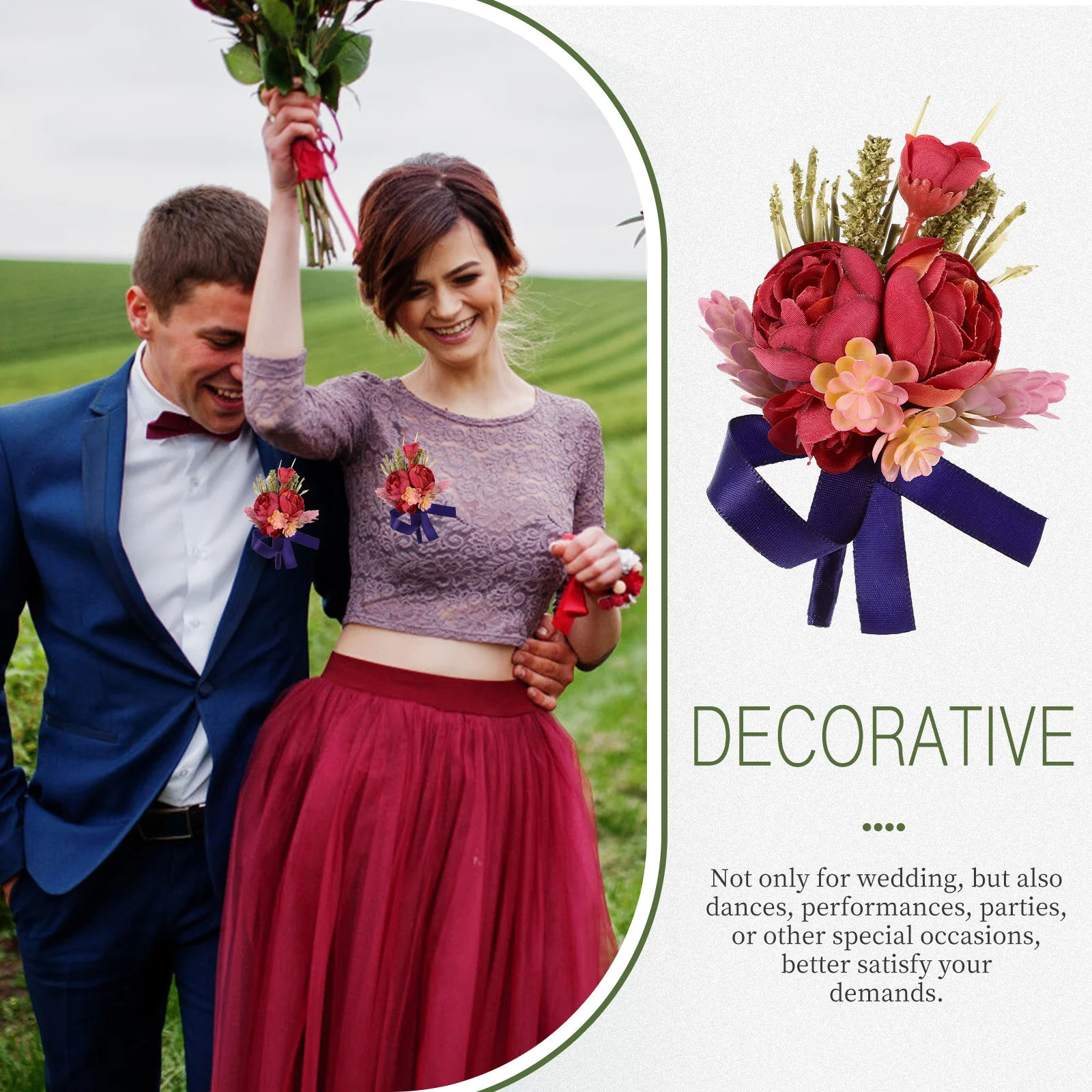 

2pcs Retro Corsage Hand Flower Wedding Artificial Polyester Boutonnieres Bridegroom Best Man Flowers Durable Accessories