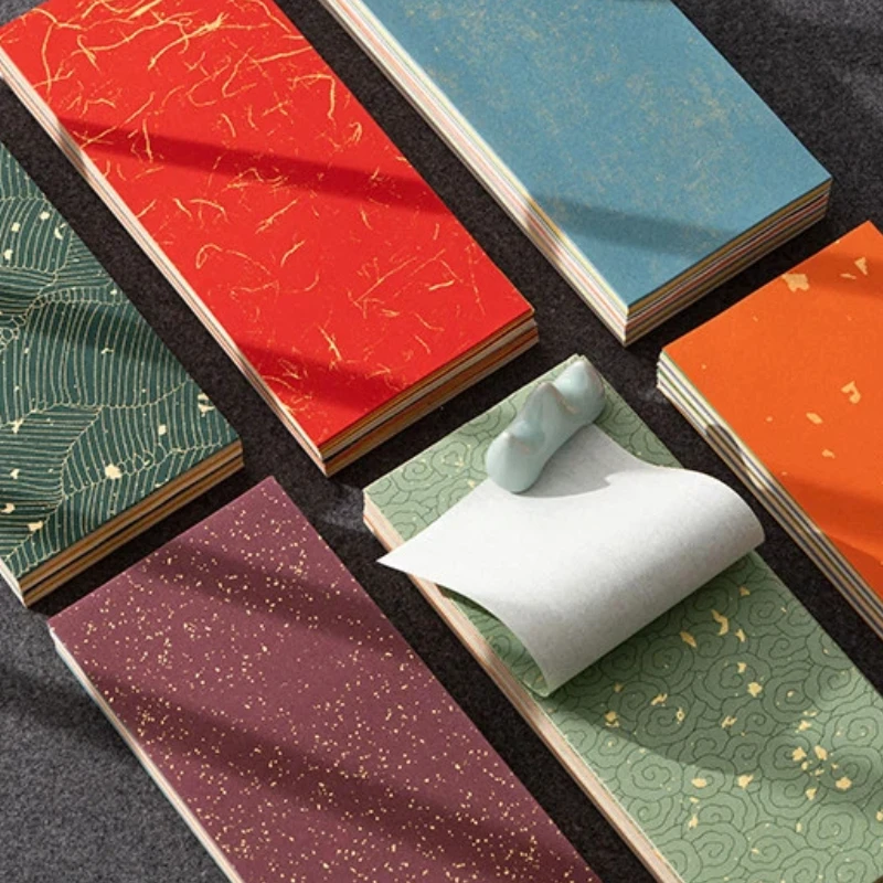 Colorful Wax Print Small Xuan Paper Rice Paper Half Raw Gold Fleck Red Spring DIY Calligraphy Phone Case Decoration Paper