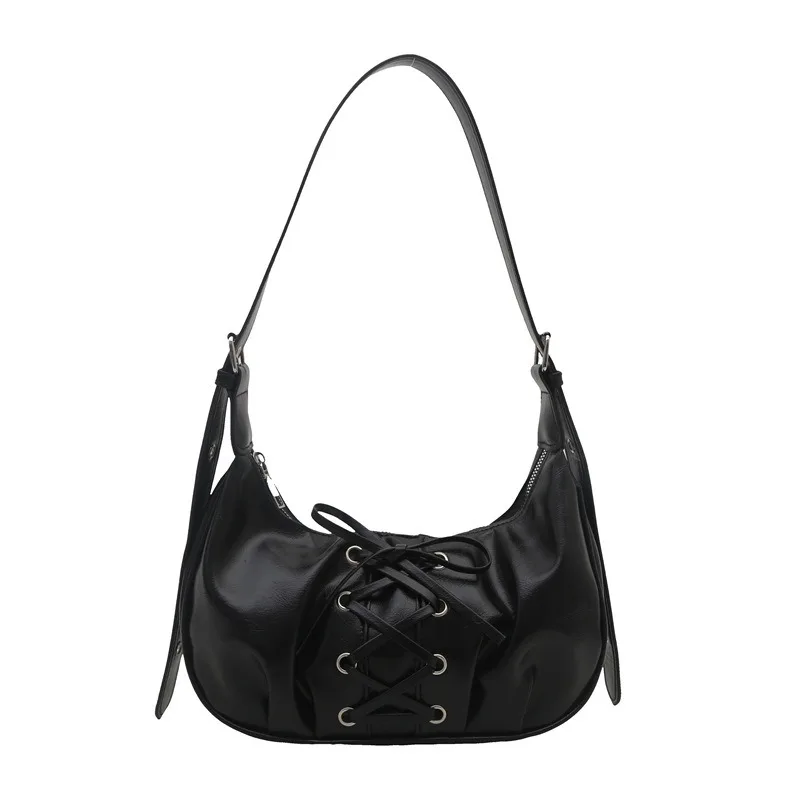 Lace-up Bow Bag Women's 2025 Spring New PU Dumpling Bag Temperament Shoulder Bag Sweet Cool Crossbody Bag