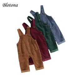 Blotona Toddler Boys Girls Spring Autumn Sling Jumpsuit Corduroy Overalls Solid Color Sleeveless Suspender Pants, 0-5Years