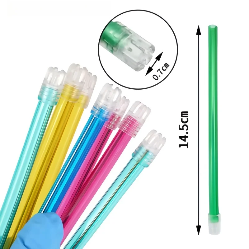 100Pcs Dental Saliva Ejector, Disposable Flexible Drainage Tube, Transparent Tip with Colored Tube, Dental Supplies - Detail 1