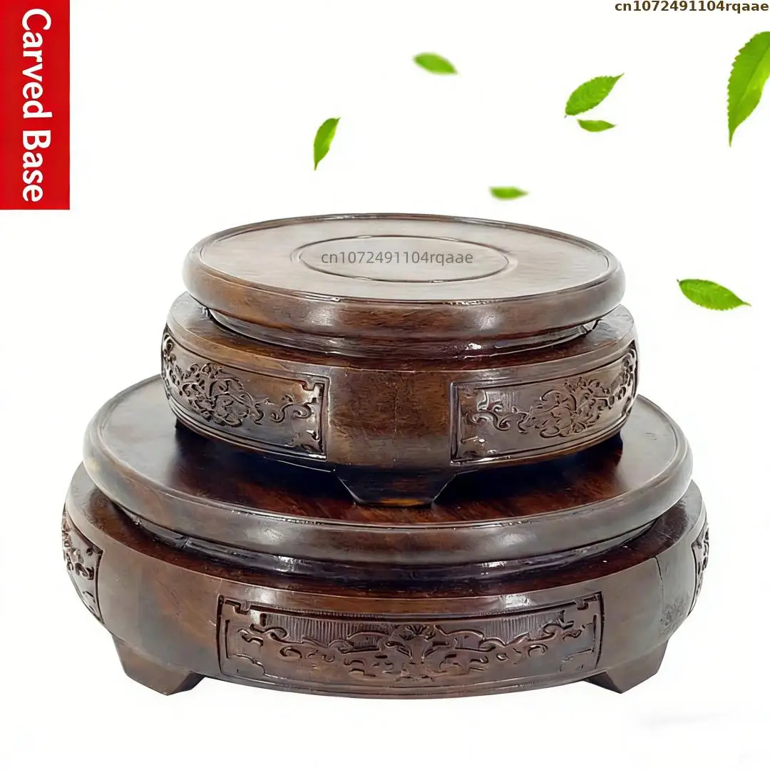 Antique Pedestal Base Mini Ebony Wooden Round Display Stand for Miniature Model Small Figurine Succulent Bonsai Home Decor