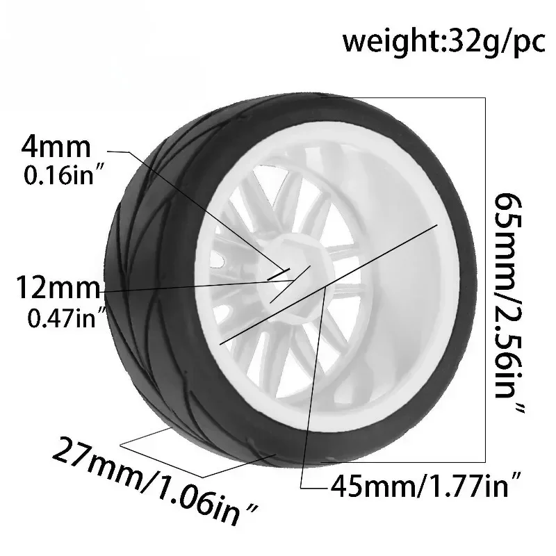 65mm Wheel Tyres Tires 12mm Hex  Rim Durable Rubber for 1/10 1/12 1/14 RC Car Racing Competitable Wltoys 144001